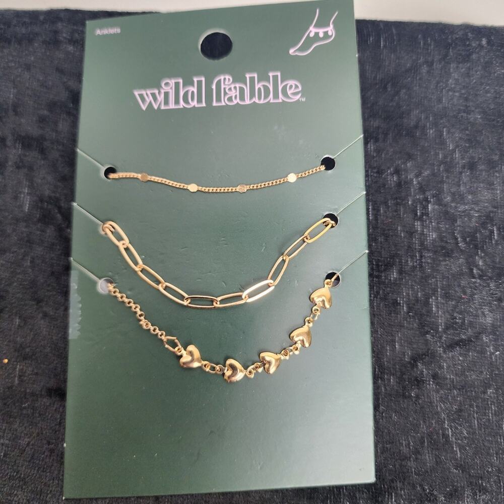 Target Wild Fable Women's Gold-Tone Trio Set of Dainty Anklets NWT